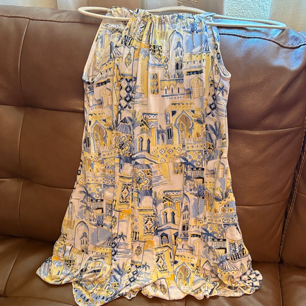 Cato Yellow and Blue Printed Midi Skirt
